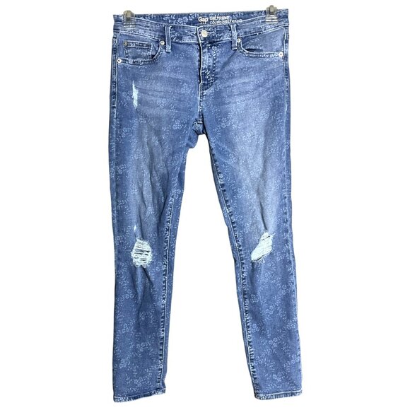 Gap Girlfriend Jeans Floral Print Distressed Skinny Womens Coquette Grunge 2/26 - Picture 1 of 9